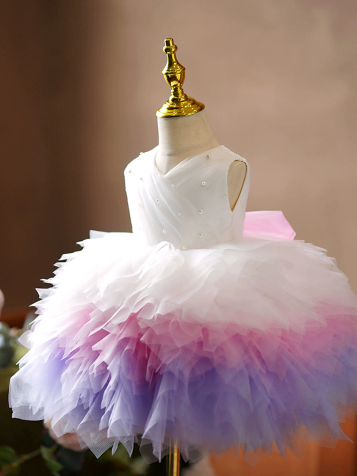Princess White Tulle Back Zip Baptism Bow(s) Tea Length Sleeveless V-Neck Flower Girl Dress